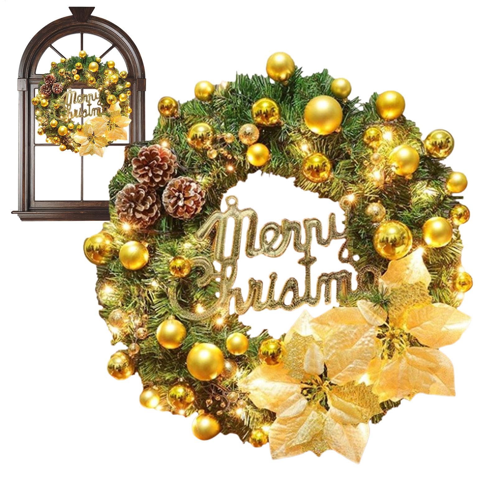 Guirnalda de Navidad con Luces, Guirnalda de Navidad iluminada | Guirnalda para Puerta de Navidad,Guirnalda navideña para Exteriores de 15,75 Pulgadas Decorada con de Colección navideña para