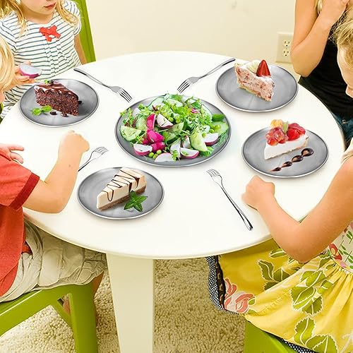 Miniatura 6 de Platos de metal para campamento, paquete de 4 platos de acero inoxidable 304 (188) de 9.1 pulgadas, platos reutilizables para pizza, aperitivos,