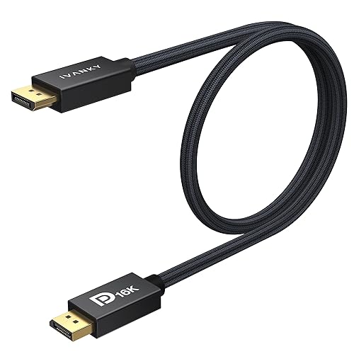 IVANKY 80Gbps Displayport 2.1 Cable 3.3ft, 16K DP to DP [16K@60Hz, 8K@120Hz, 4K@240Hz/165Hz], DisplayPort 2.1 Cable Support HDR10, HDCP 2.2, 3D for Gaming Monitor, PC, Graphics, 3.3FT - 3.3 Feet - 1Pack - Black