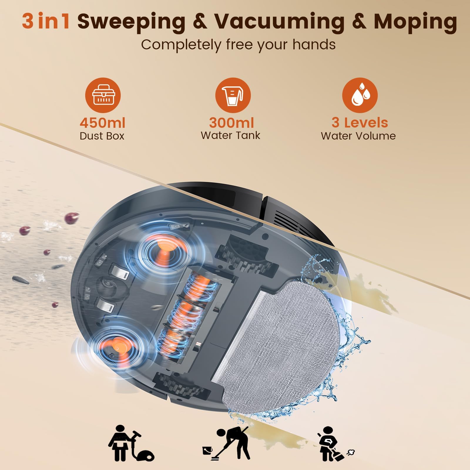Chuboor Saugroboter mit Wischfunktion 3-in-1 – 6000Pa Saug- und Wischroboter, Staubsauger Roboter mit App/WiFi/Alexa, Auto-Aufladung, 150 Min Laufzeit, Anti-Fall, für Tierhaare, Teppich & Hartböden