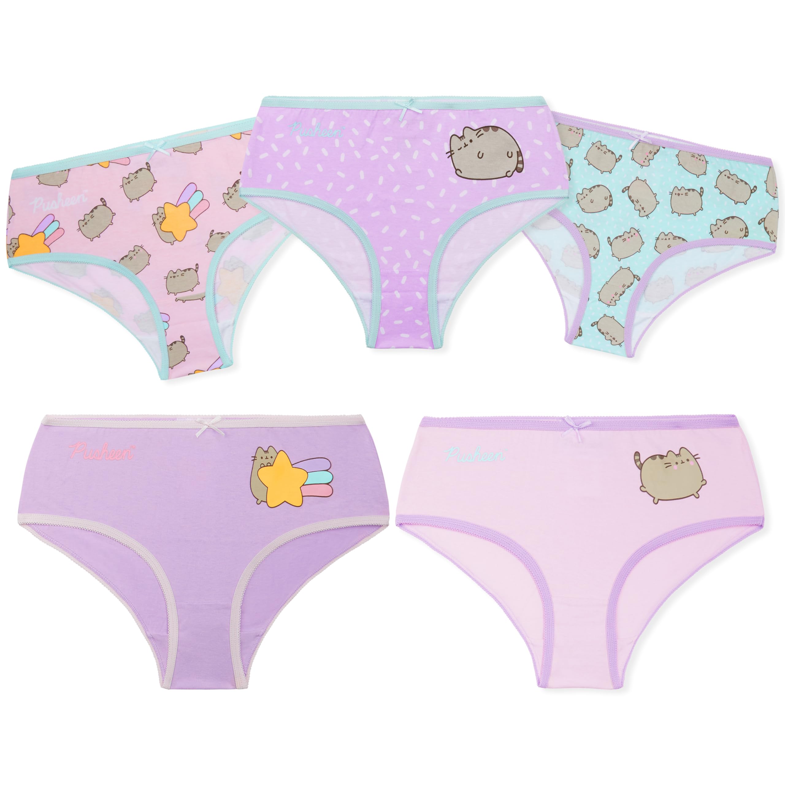 Get Trend Pusheen Girls Underwear 5 Pack Panties Soft Cotton Underwear Elastic Waistband Briefs Multipack Undies 5-14 Y