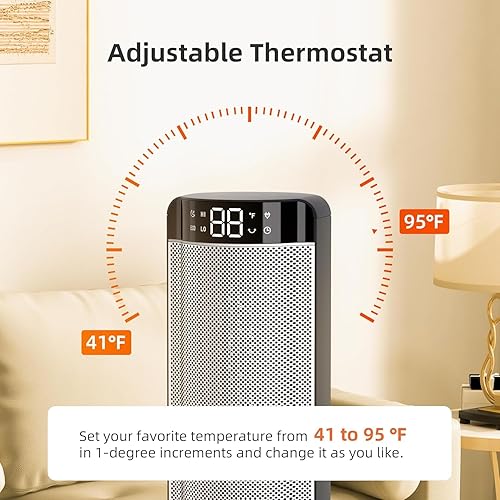 Miniatura 4 de Calentadores de espacio para uso en interiores Habitación grande, oscilación de 70, cerámica de calentamiento rápido eléctrico con termostato