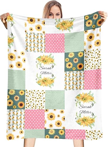 Manta de bebé personalizada con diseño floral de girasoles para niñas y niños, manta suave y cálida para recién nacidos, 30 x 40 pulgadas, 30 x 40