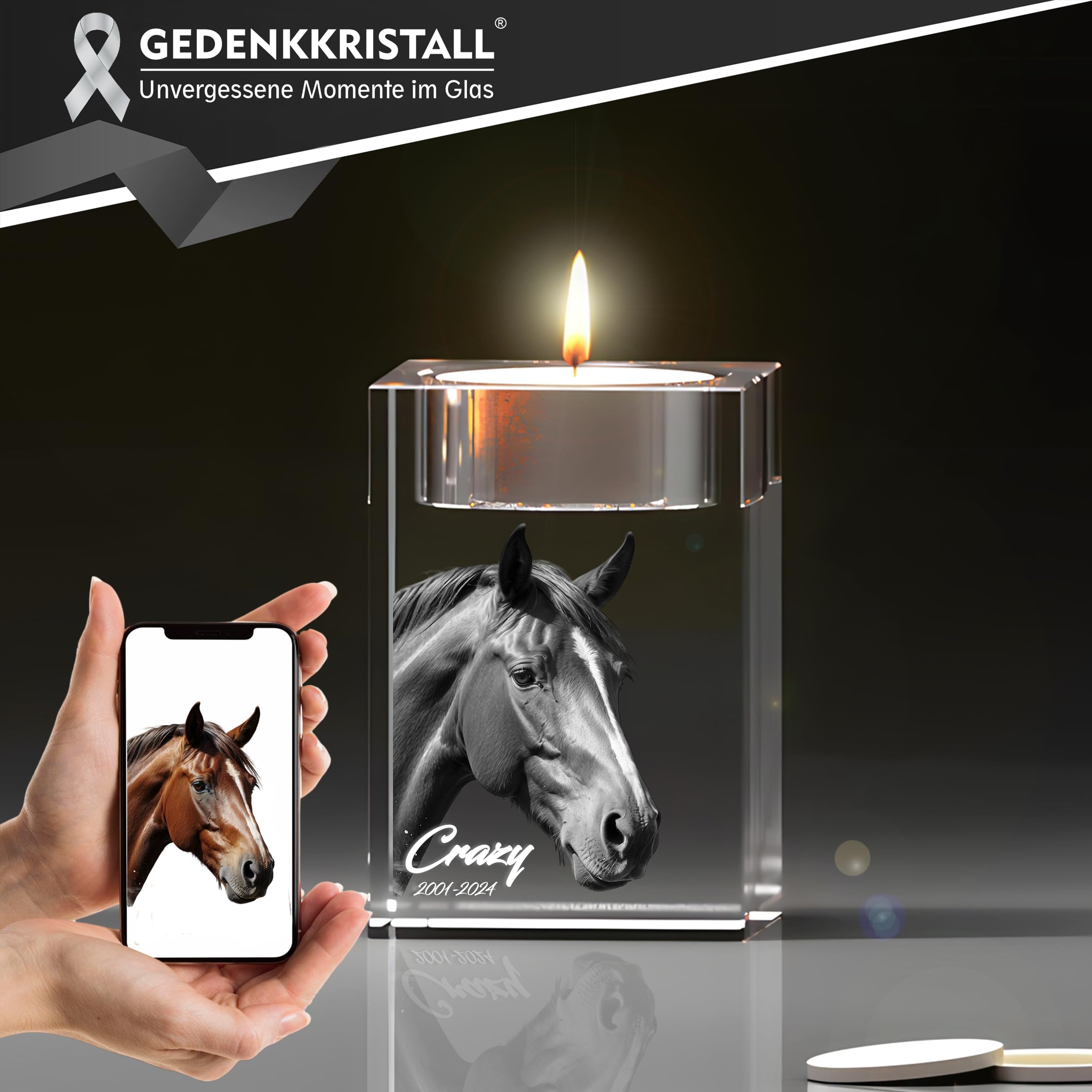 mit 3D-Gravur Teelichtvertiefung – Personalisiertes Erinnerungsstück für Haustiere, inkl. 3D-Lasergraviertes Bild, Erinnerung Haustier