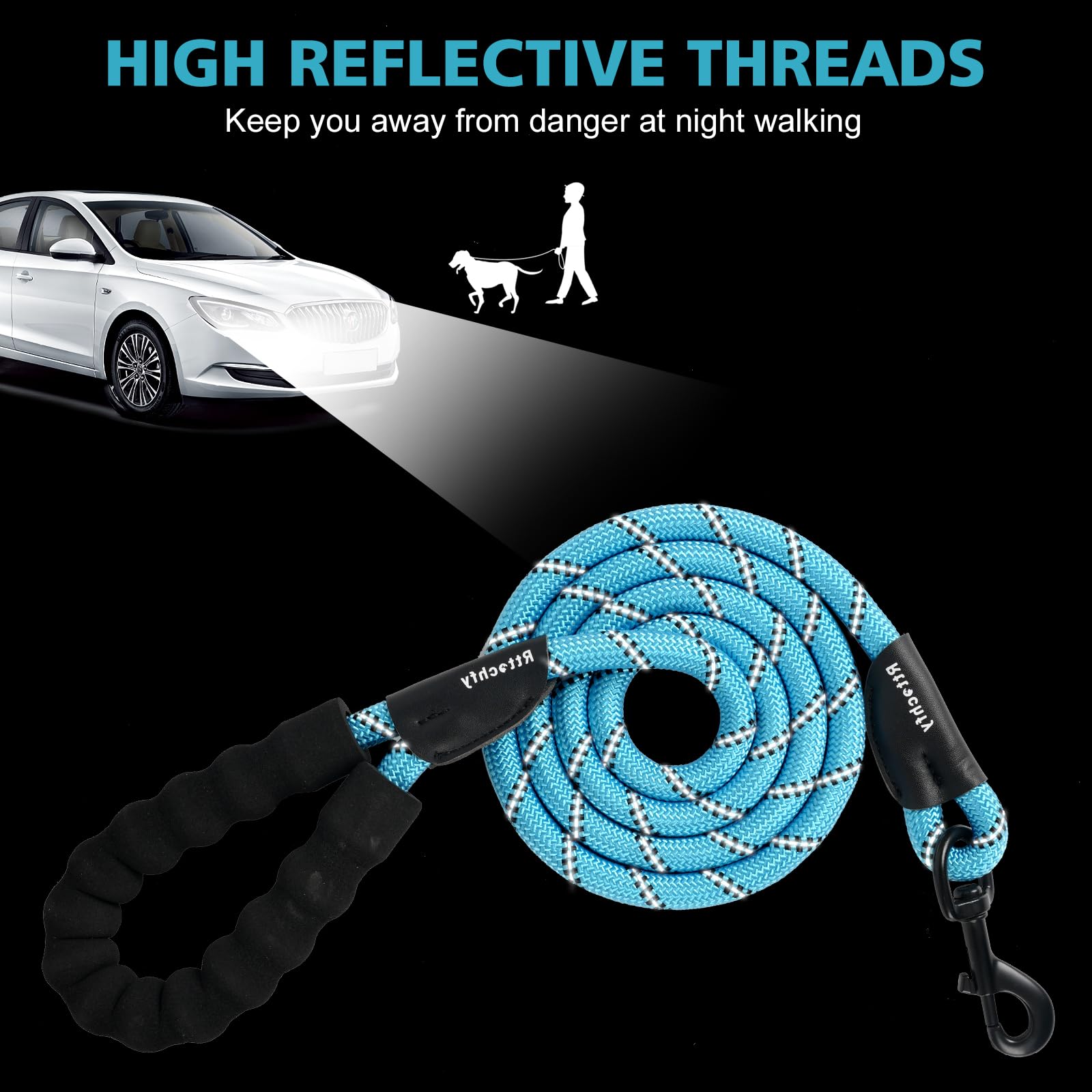 Rttochfy Correa Resistente para Perro, Correa de Cuerda de 2/4/5/6/8/10 pies con cómodo Mango Acolchado y Reflectante, Correa de Entrenamiento para Cachorros para Perros pequeños, medianos y Grandes