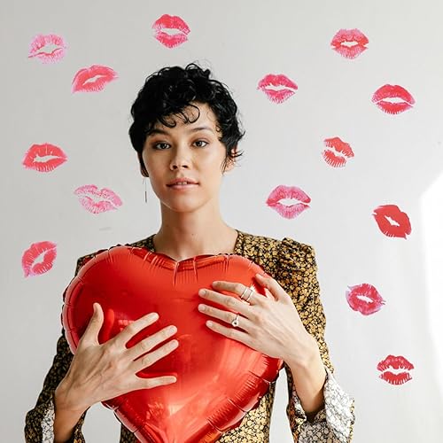 Miniatura 8 de HOMSFOU Calcomanías de pared de labios rojos: calcomanías de pared de labios rojos para el día de San Valentín, calcomanías de besos para decoración