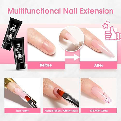 Miniatura 6 de Rosalind Gel de extensión de polietileno rosa y transparente suave para uñas, paquete de 2 unidades de 1 onza1.0 fl oz rosa claro y transparente