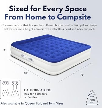 King Koil 16 California King Air Mattress with Built-in High-Speed Pump - CNN Underscored Top Pick, Sleeps Like a Real Bed, Fast Inflation, 650 lb Capacity for Guests, Camping, Home,