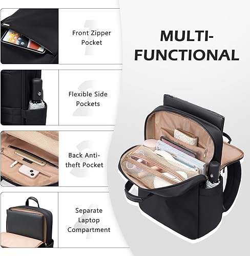 Miniatura 3 de Mochila delgada para laptop para mujer, mochila de negocios ligera para mujer, bolsa de computadora para viajes, ajuste de 16 pulgadas, color negro