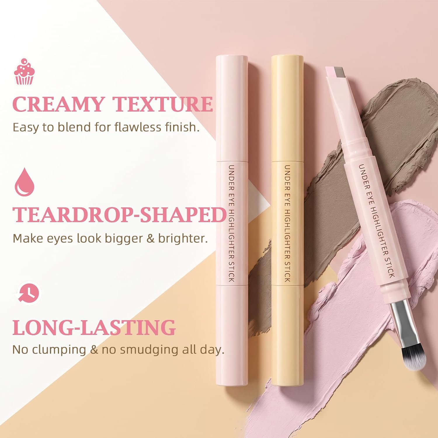 3PCS Double Ended Under Eye Highlighter Pencil 2 Color Cream Eyeliner Stick