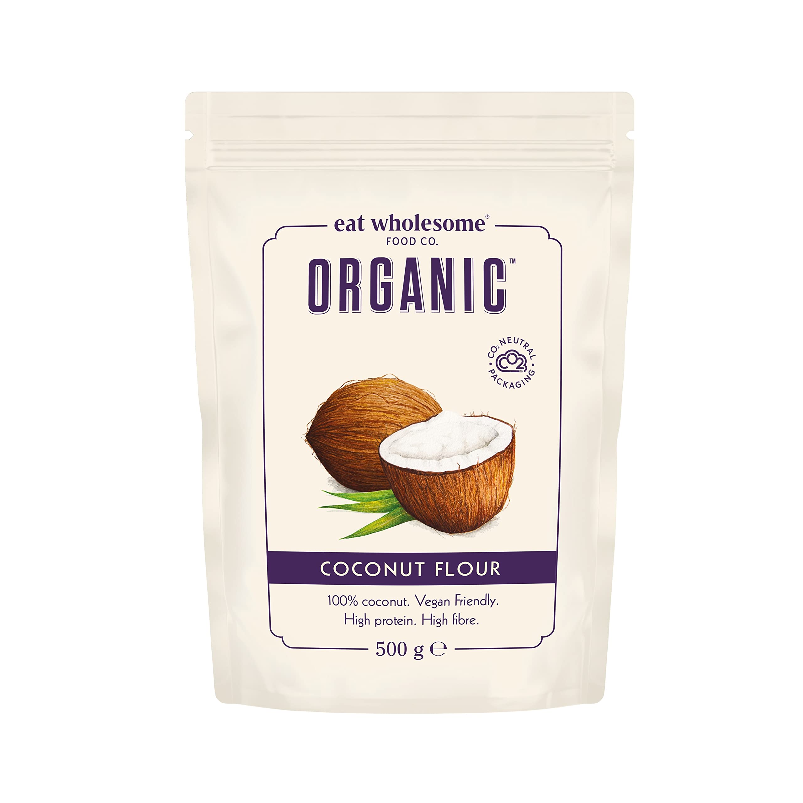 Eat Wholesome Organic Coconut Flour, 500g - High Protein, High Fibre, 100% Coconut, For Baking & Cooking, Keto & Vegan Friendly