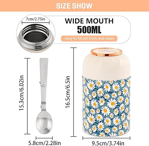 Miniatura 3 de Chamomile Flowers Food Jar with Spoon Stainless Steel Vacuum Insulated Food Container 17 oz Thermos for Hot Food