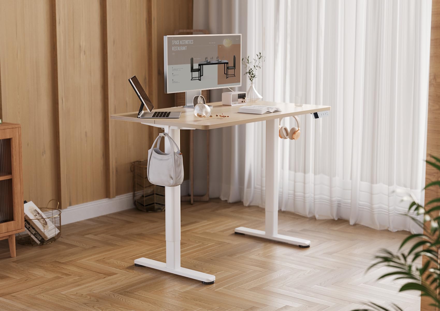 Claiks Electric Height Adjustable Standing Desk, 35x20 Inch, Nature view 6