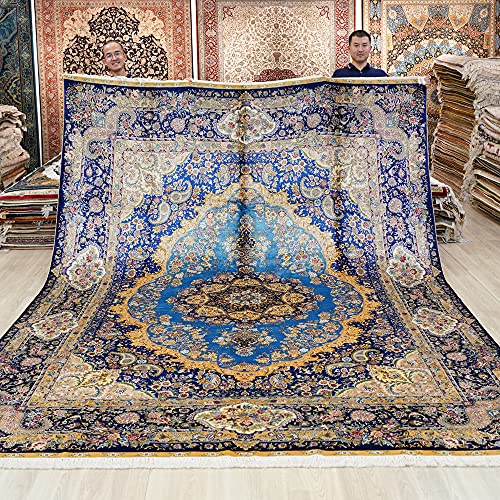 9x12ft Large Silk on Silk Carpets Handwoven High Density Area Rugs for Villa Luxury Mansion