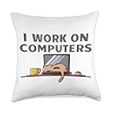 Funny Cat Sleeping on Computer Cat Lovers Tech Support Throw Pillow