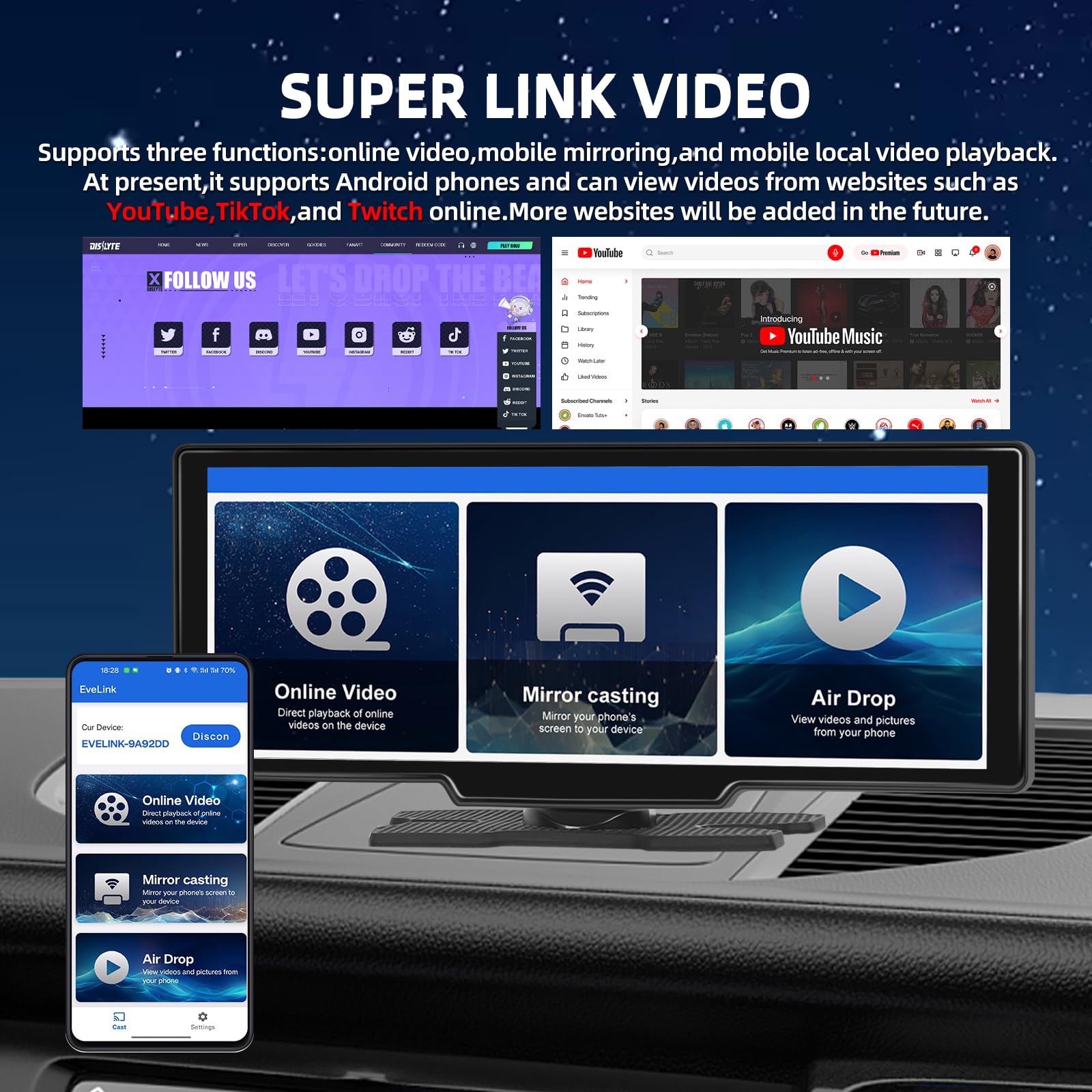 Schermo Carplay per Auto con Wireless Carplay Android Auto e Super Link | 10,26 pollici Car Play per Auto Supporto Navigazione GPS, Bluetooth, Trasmissione FM, Aggiornamento OTA, Controllo Vocale
