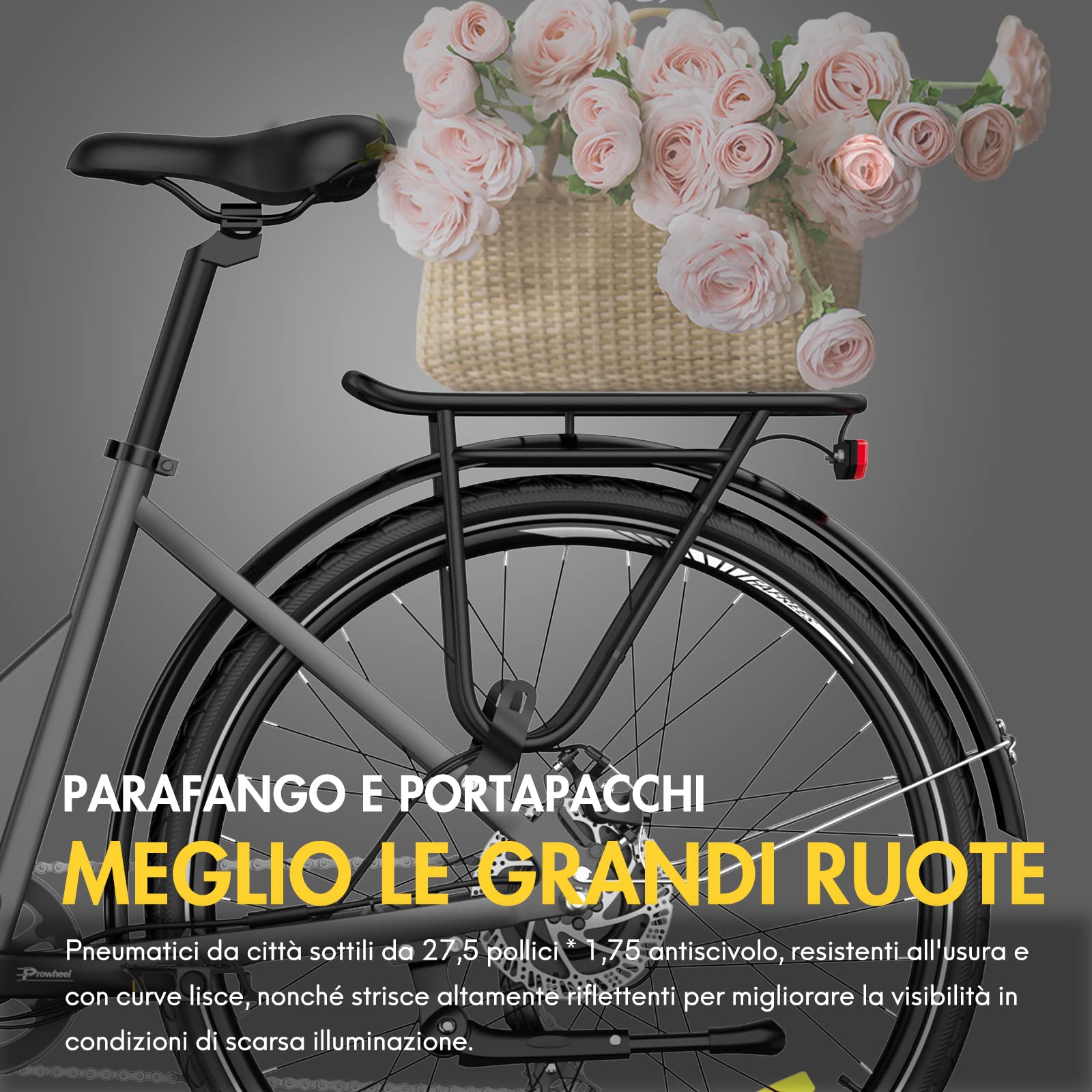 Fafrees Bicicletta elettrica F28 PRO, bici elettrica urbana da 27,5", motore da 250 W, batteria rimovibile da 14,5 Ah/522 Wh, ebike da donna e uomo