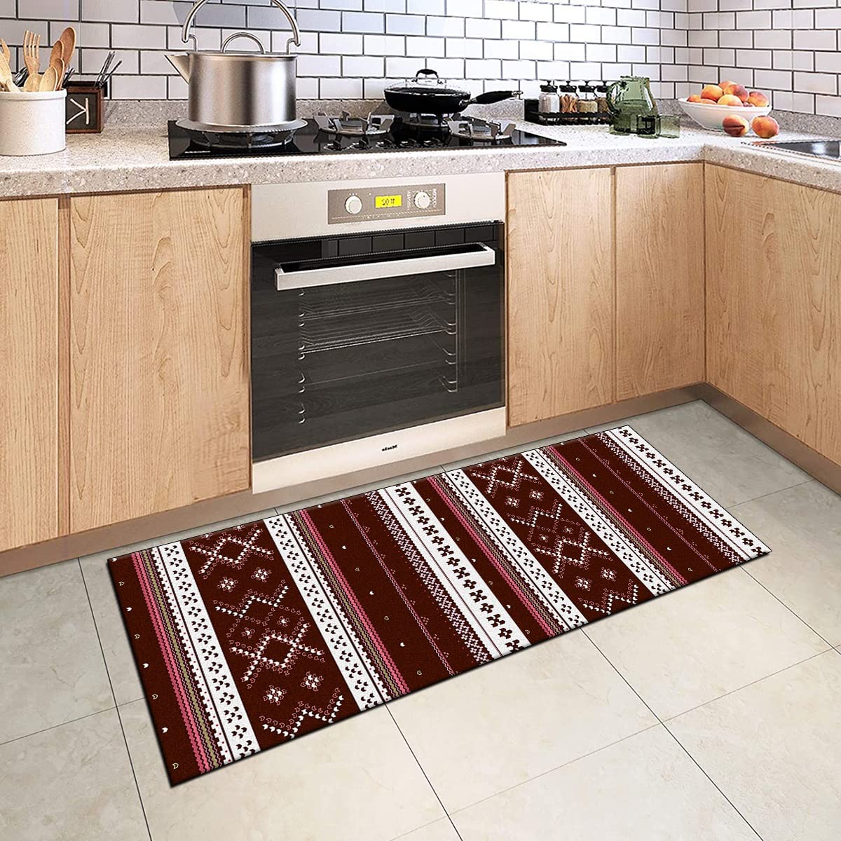 QQrunner Tapijtloper voor gang, bruin en zwart, antislip, 40 x 250 cm, keukentapijt, patchwork, wasbaar, per meter, slaapkamer, gang, tapijt, lang, lengte aanpasbaar, 40-120 cm breed