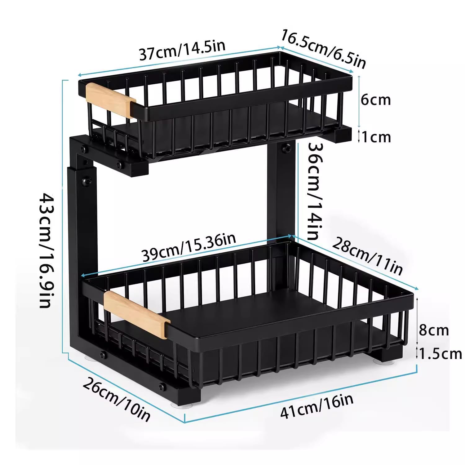 Metall Spülschrank Organizer, 2 Stück 2-Etagen Ausziehbarer Unter Waschbecken Regal, Ausziehbares Unterschrank Lagerregal für Küche, Badezimmer & Speisekammer (2er Pack)
