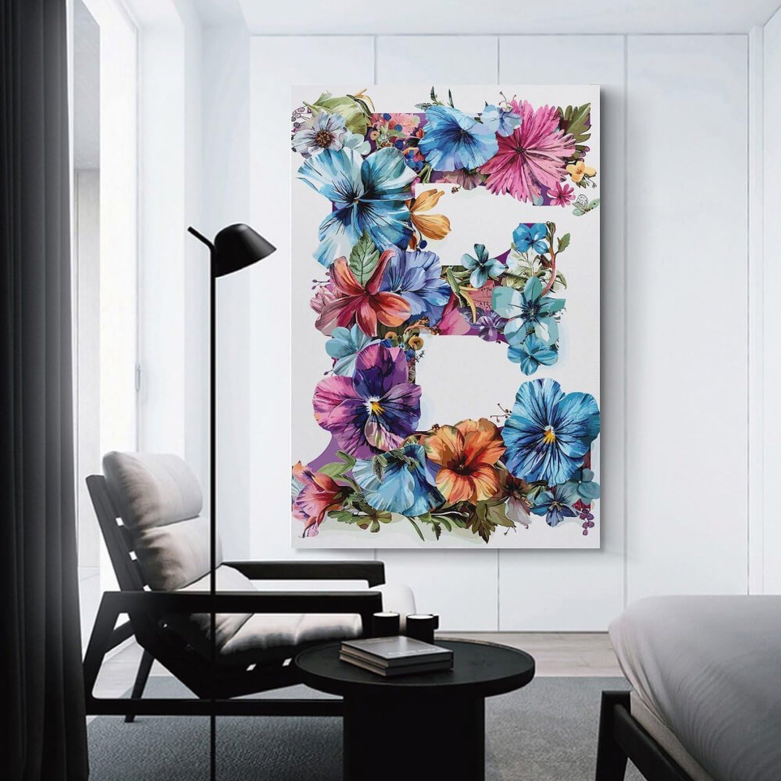 Junmoney Room Decor Wall Art Flower Alphabet Letter E, 12x18inch(30x45cm), for Gallery Wall Layouts in Home Or Office, Home Wall Art for Statement Displays