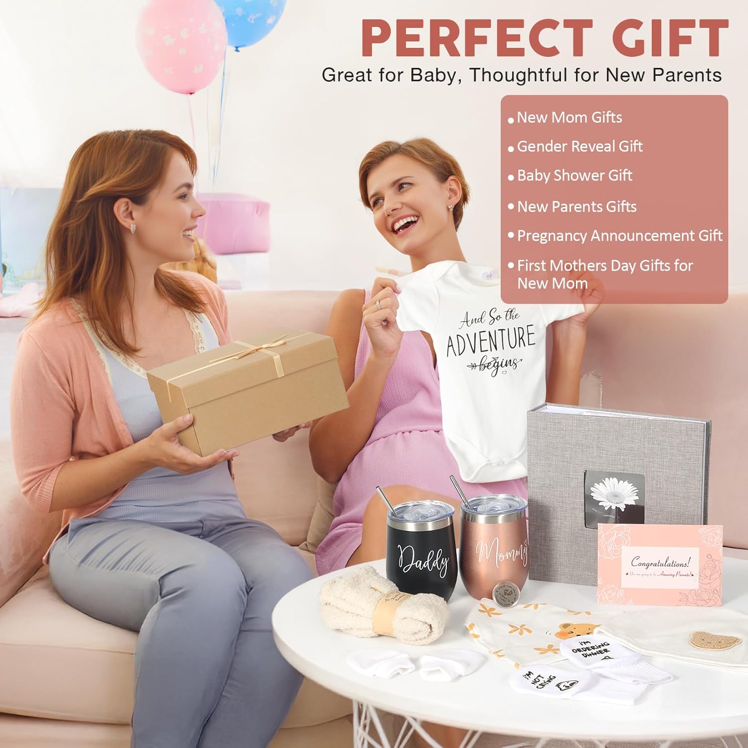 New Mom Gifts,Gender Reveal Gift,Pregnancy Gift for Expecting Mom,Pregnancy Announcement Baby Shower Gifts Basket with Baby Photo Albums,Tumbler for New Parents, First Time Mom,Gender Reveal - Image 2