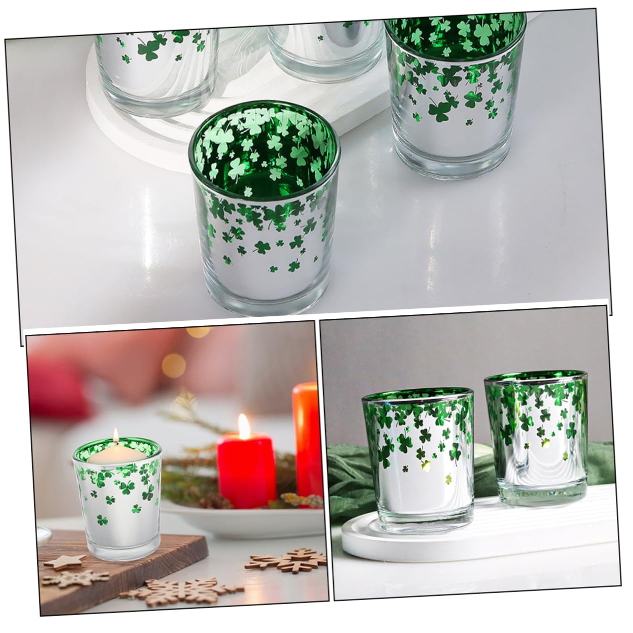 Cabilock 12pièces Bougeoirs Verre Vert Motif à Quatre pour Saint-Patrick Décoration De Table pour Mariage Et