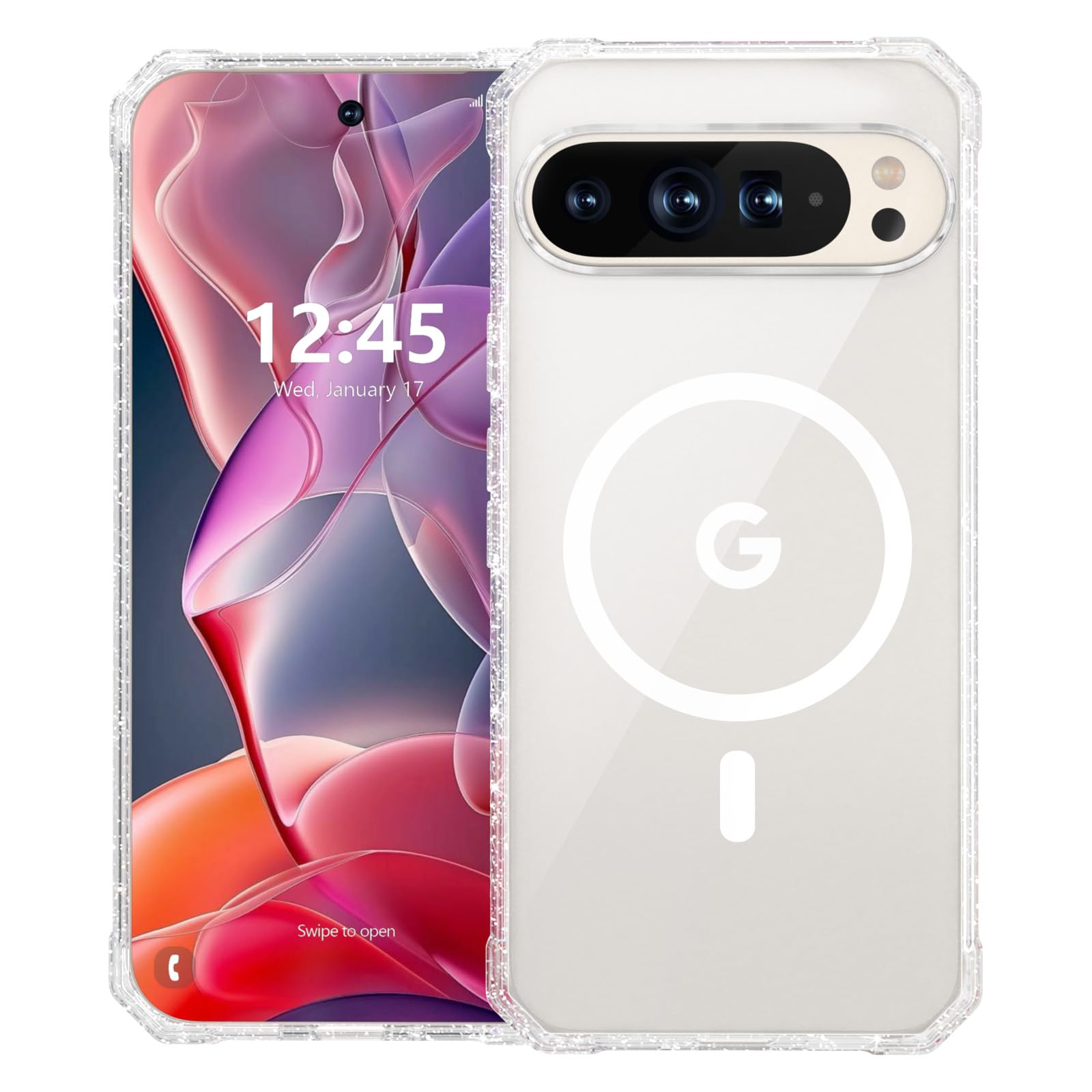 ANNSD for Google Pixel 9/9 Pro Case,Magnetic Shockproof with Translucent Protective Cover,Slim Full Body Drop Protection for Wireless Charging(Clear Bling)
