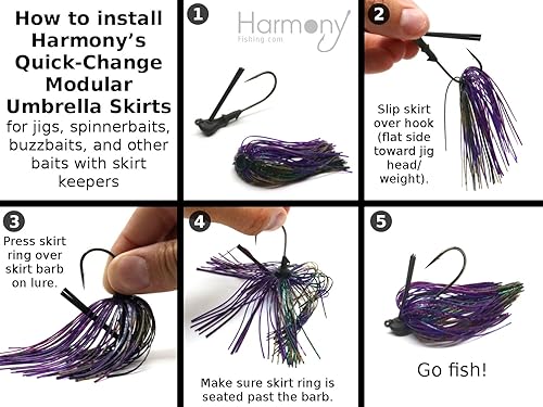 Miniatura 4 de Harmony Fishing - Faldas modulares de cambio rápido para plantillas de pesca, cebo giratorio, buzzbaits, señuelos, cebos (paquete de 10)