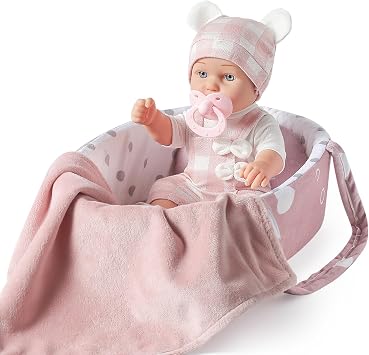 12 Inches Baby Doll Toys Set with Accessories, Includes Doll Carrier Bassinet Bed, Pacifier and Blanket, First Baby Doll for Toddler Girls Age 3+