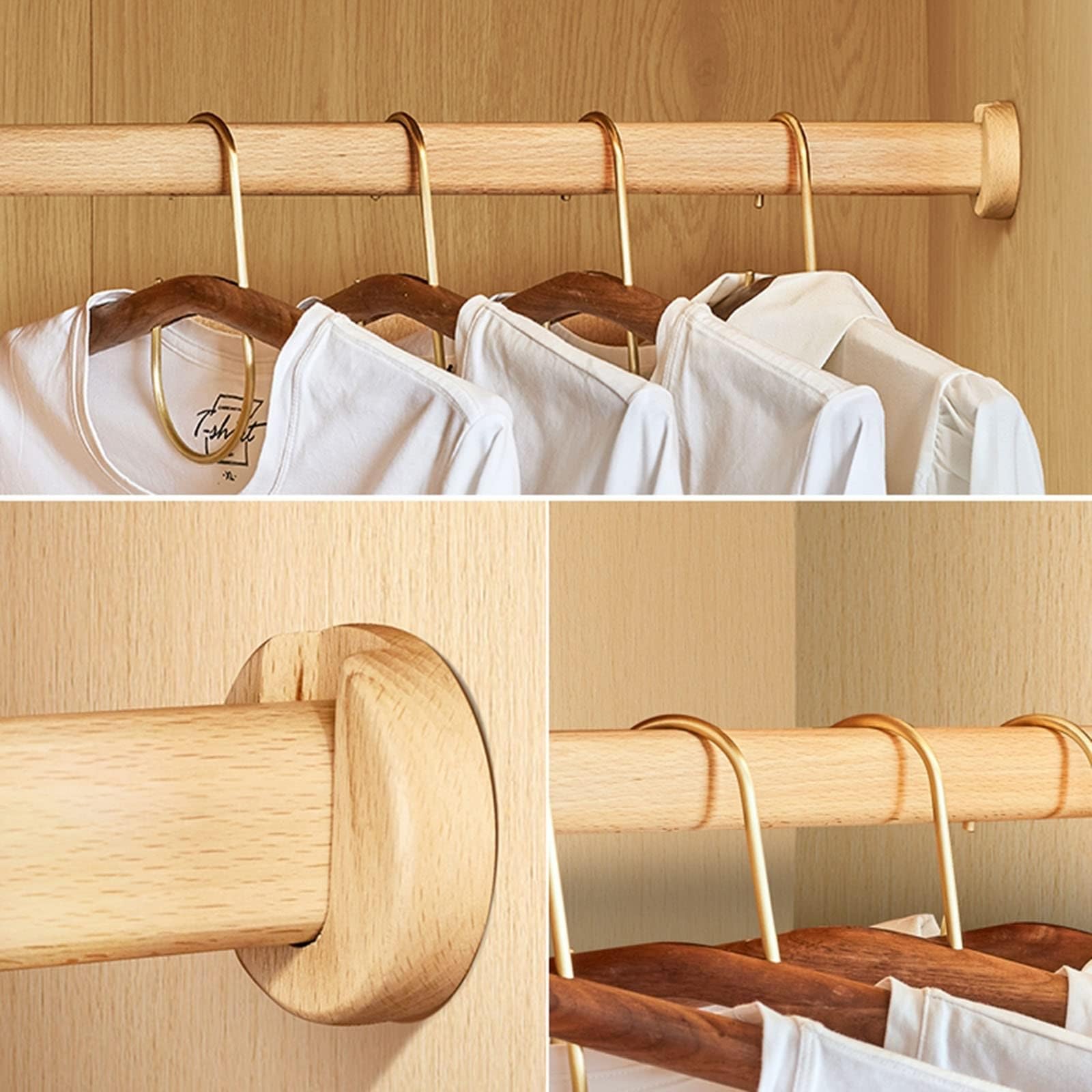 POLGDW Heavy Duty Wooden Closet Rods 66" Dark Walnut Support Bars for Wardrobe Laundry Rack Extender 80 kg Load Capacity Perfect for Shelving and nizing.