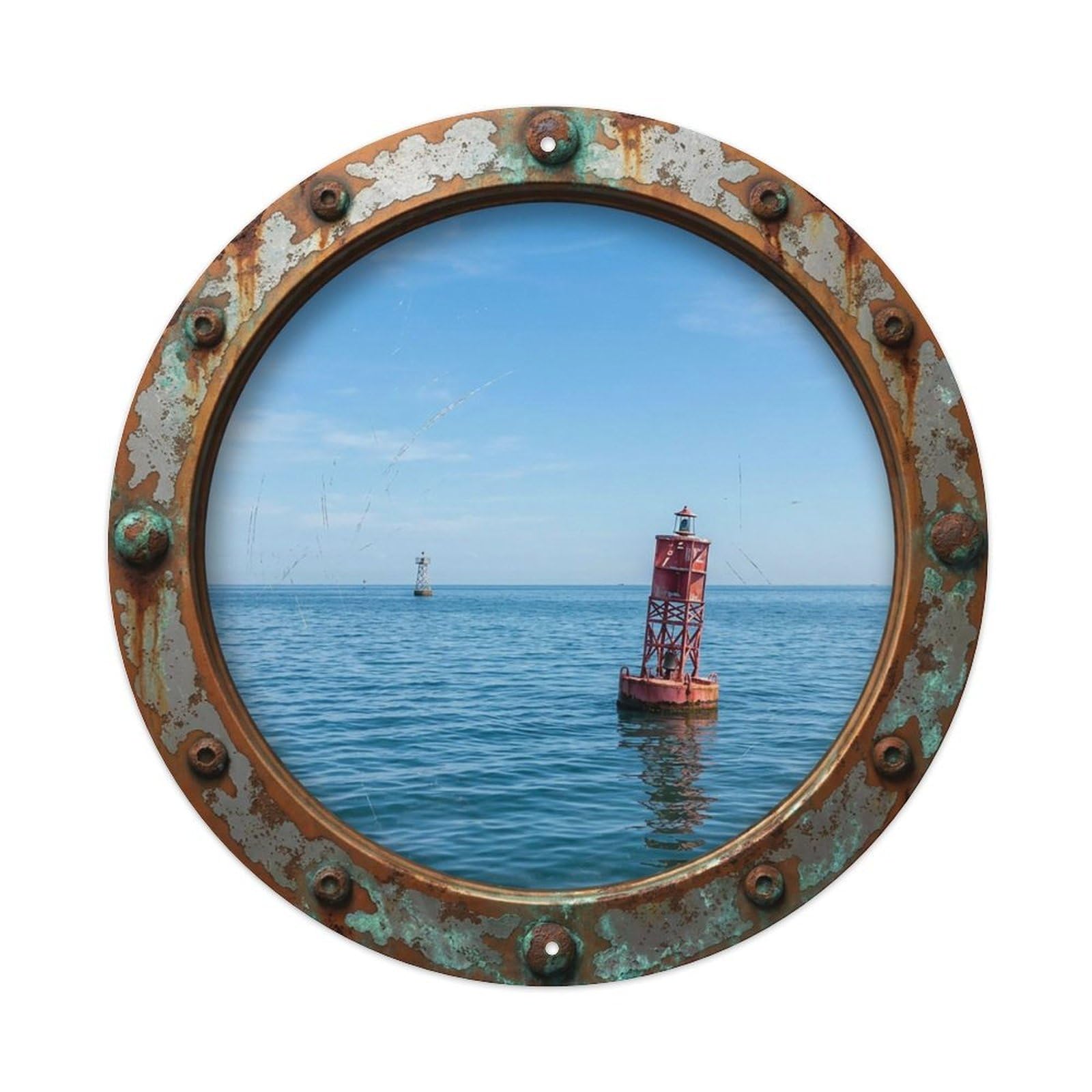 Vintage Porthole Buoy Floating Nautical Window View Vintage Metal Tin Sign Plaque Wall Decor for Cafe, Club Bar, Office, Garden Metal Poster 8x8Inch