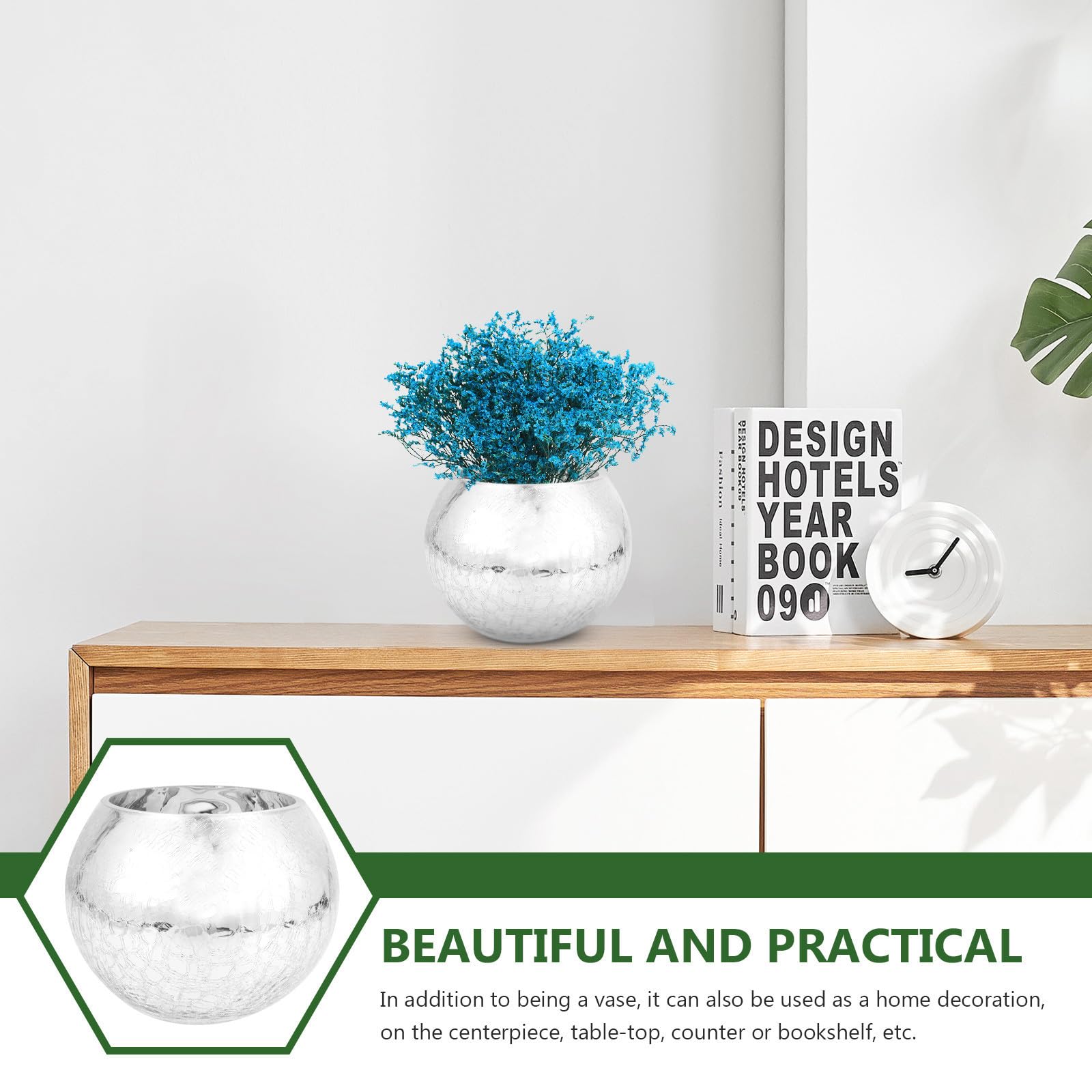 ibasenice Jarrón Decorativo de Cristal Plateado de Estilo Europeo Forma Redonda para Centro de Mesa, Adecuado para Oficinas y Decoración de Bodas, Material Vidrio Moderno