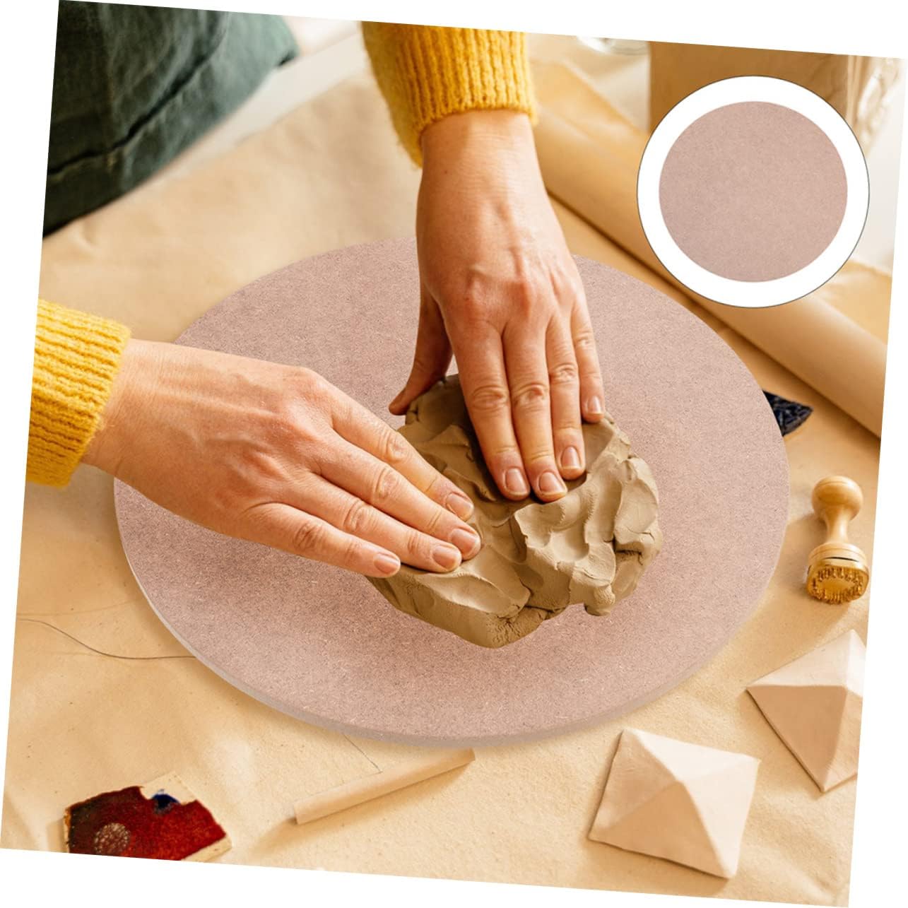 KONTONTY Pottery Bat Drying Board Round Base Plate for Pottery Wheel Supplies High Density Wood Material Smooth Edges Durable and Reusable