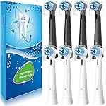 8 Pack Replacement Heads Compatible with Oral B iO Toothbrushes, Brush Heads for Oral-B iO 2/3/4/5/6/7/8/9/10/7G Series, with Covers, Black+White