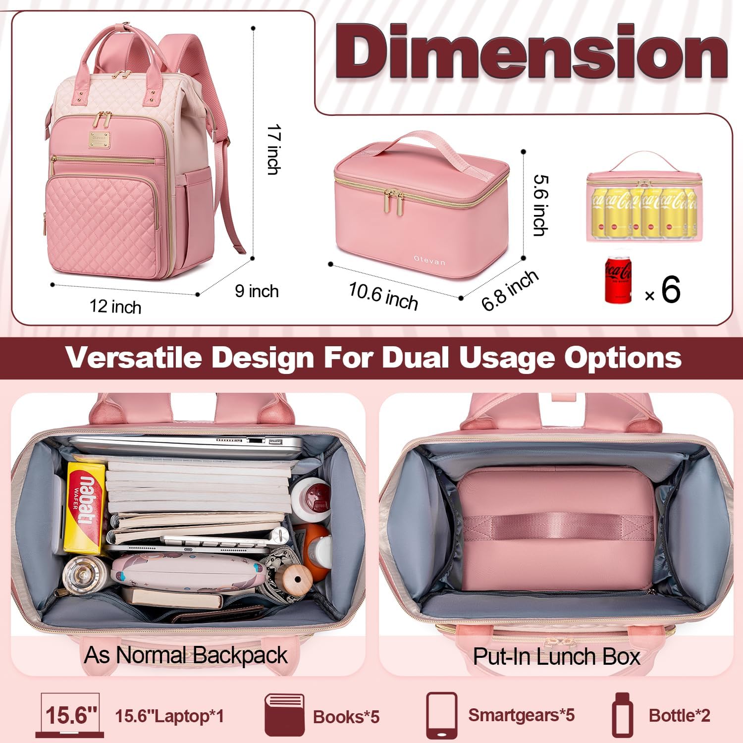 Lunch Backpack for Women, 15.6 inch Laptop Backpacks for Womens, Work Backpacks with Lunchbox,Insulated Back pack Cooler,Teacher Nurse Travel Backpack for Women - Image 4