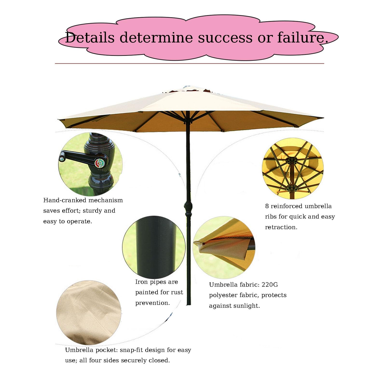 Kawiarnia, Parasol Przeciwsłoneczny, Osłona Przeciwsłoneczna, Przenośny Parasol Przeciwsłoneczny O Długości 2,7 Metra, Odpowiedni Zarówno Na Słoneczne, Jak I Deszczowe Dni.