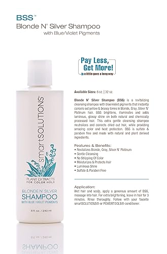 Miniatura 2 de smartSOLUTIONS Blonde N' Silver Blue/Violet Pigment Shampoo para tonificar el cabello amarillo/rubio cobrizo, gris, plateado y platino, 8 onzas