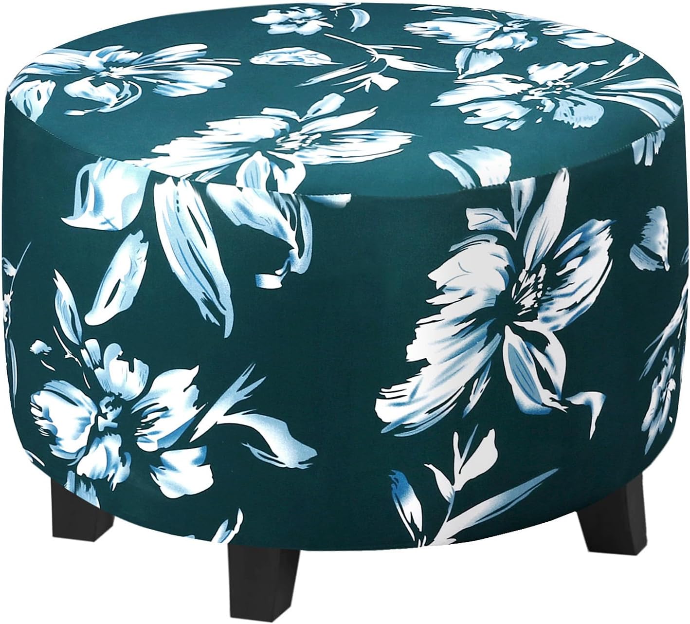 Printed Round Ottoman Covers Slipcovers Stretch Round Footstool Covers Slipcovers Polyester Blend Footstool Protector Covers with Elastic Bottom Feature Textured Machine Washable,B,L1