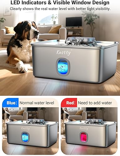 Miniatura 5 de Kastty Fuente de agua para perros de 4 galones para perros grandes, dispensador de agua para perros de acero inoxidable de 15 litros, triple