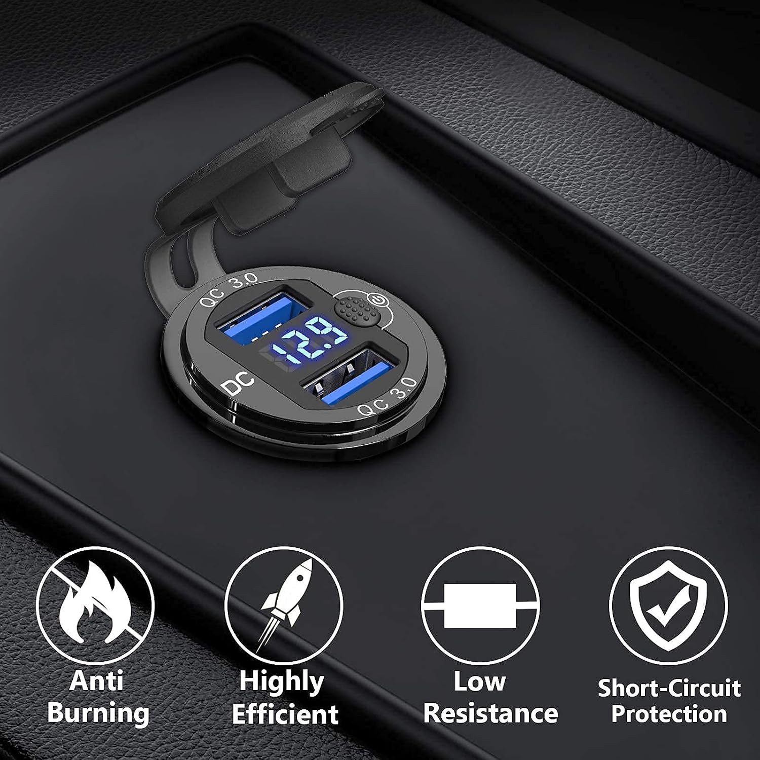 48W USB C Car Charger Socket and Aluminum Metal Quick Charge 3.0 Dual USB Socket
