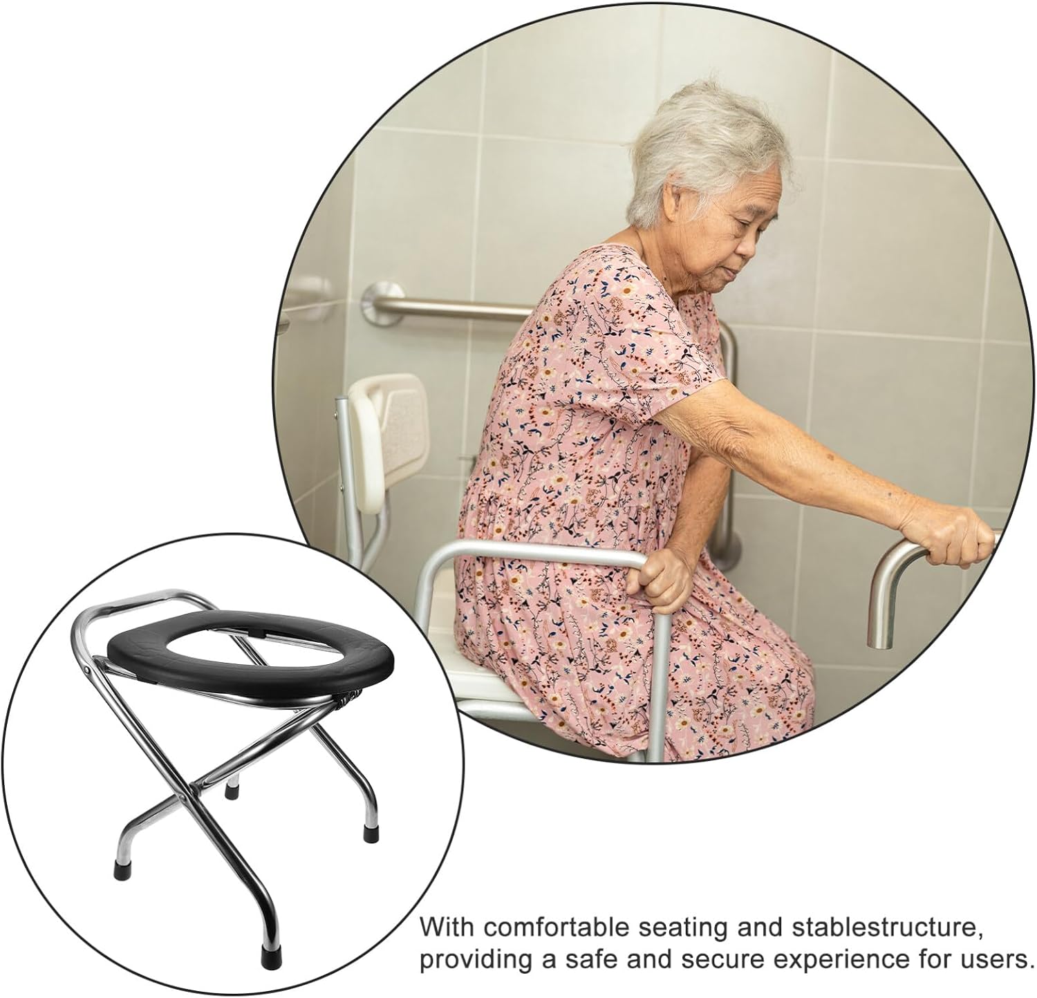 Baluue Elderly Folding Toilet Chair for Seniors Lightweight Portable Commode Seat Nonslip Base for Home Hospital and Travel Ergonomic Design for Comfort and Stability