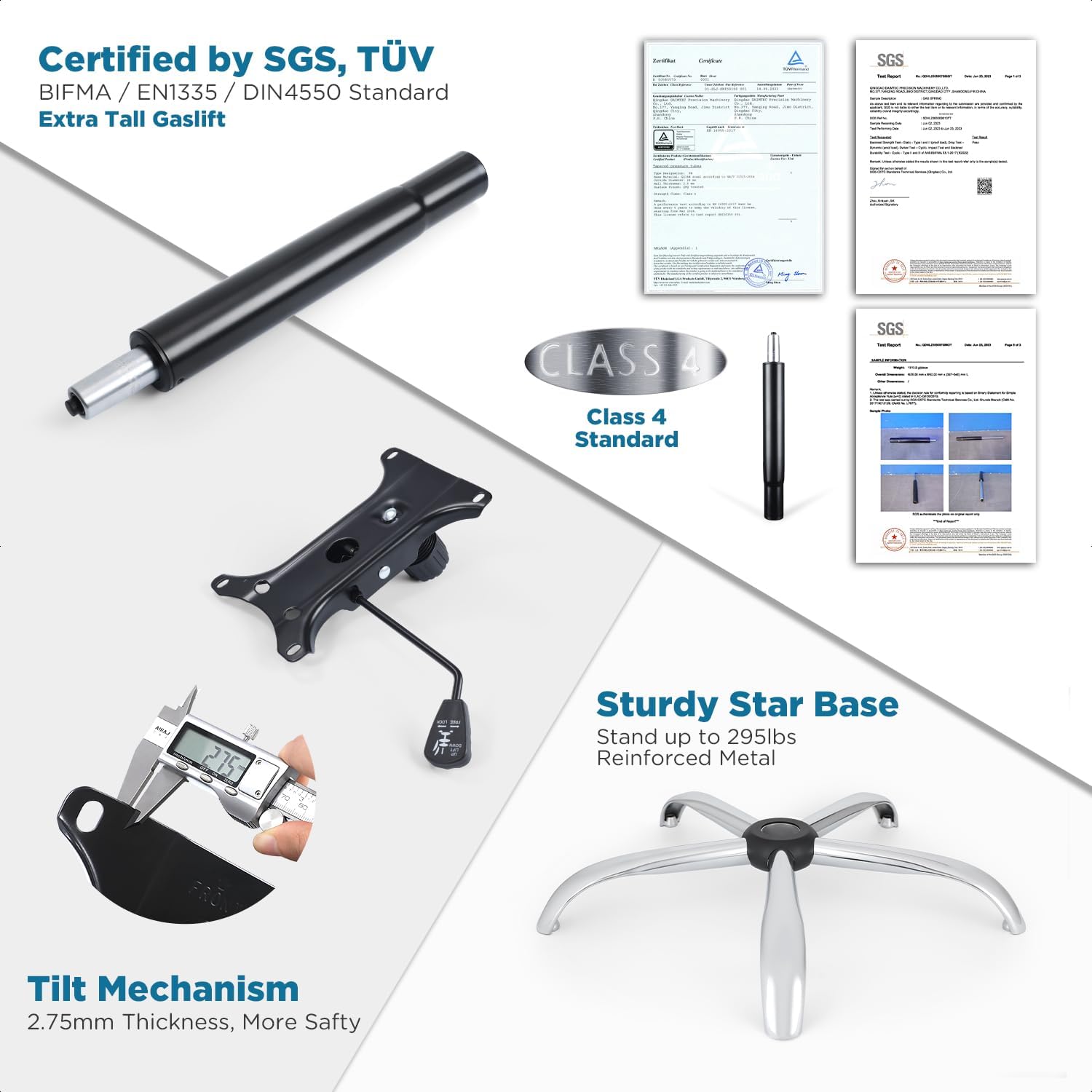A person sitting on the drafting chair, demonstrating the adjustable seat height, chrome-plated foot ring, and non-marking casters.