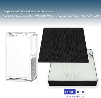 PUREBURG KAFP080B4E BAFP500A Replacement Filter Set Compatible with DAIKIN MCK55W & MC55VB MC30YB Air Purifier,H13 HEPA + Deodorization Filter