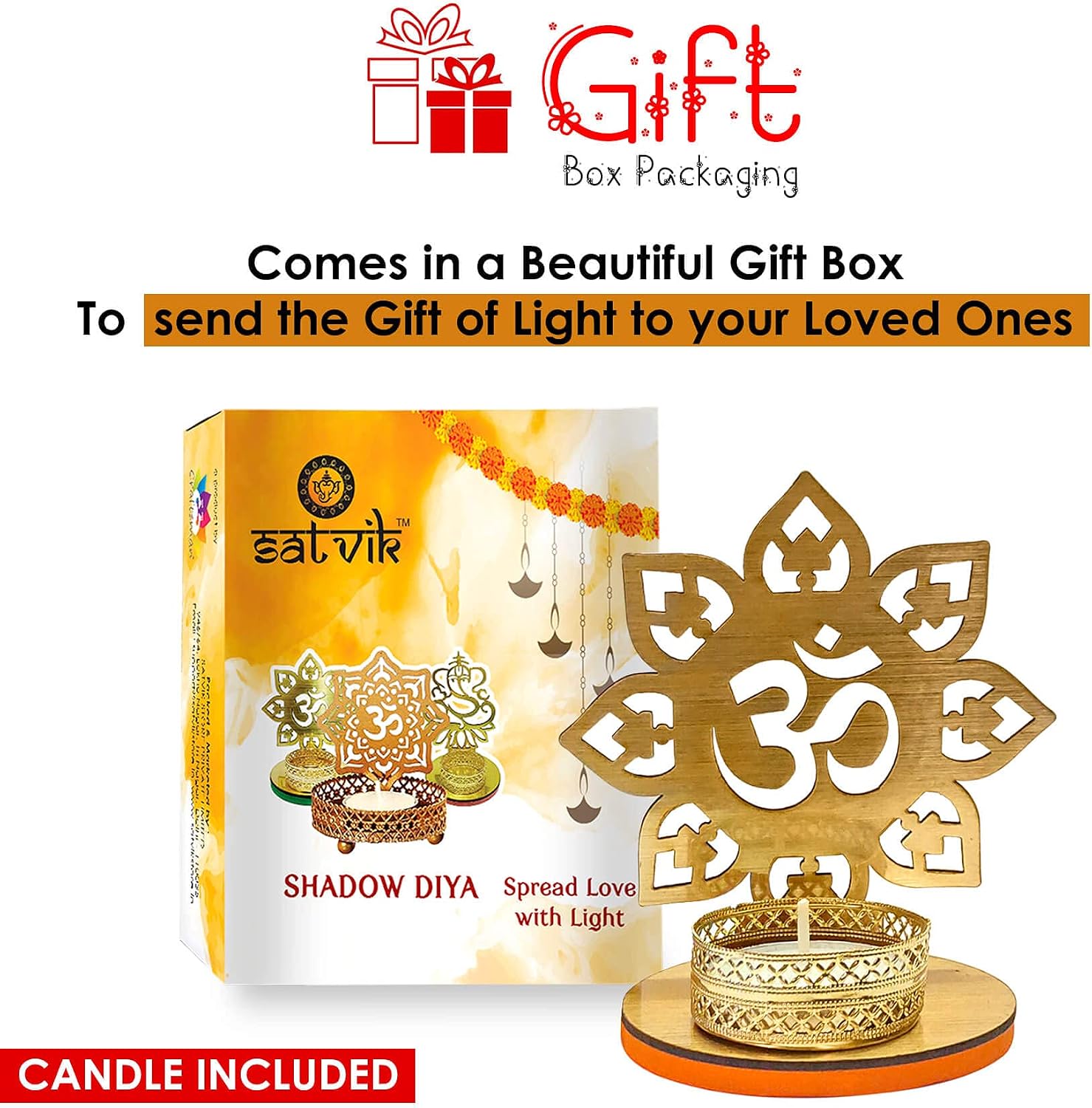 SATVIK OM Shadow Diya for Diwali Decoration Gift Traditional Decorative Statue for Home/Office Religious Tea Light Candle Holder Stand Indian Housewarming Return Gift Items OM Shape