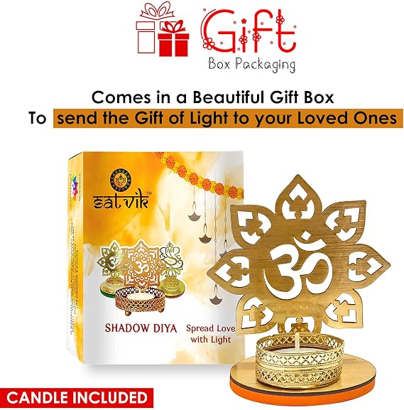 SATVIK OM Shadow Diya for Diwali Decoration Gift Traditional Decorative Statue for Home/Office Religious Tea Light Candle Holder Stand Indian Housewarming Return Gift Items OM Shape
