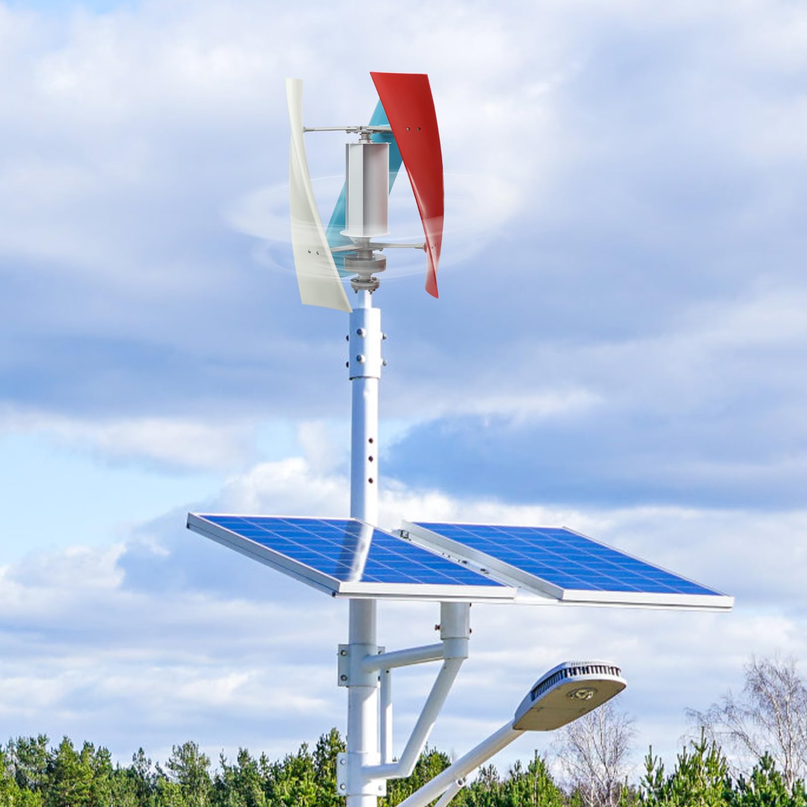 100W 45m/s Vertikale Windkraftanlage mit Hilfswindrad,IP67 Windturbinen Generator mit 2,5m/s Start-Windgeschwindigkeit,30dB 4 Flügel Wind Turbine Windgenerator für Camper & kleine Betriebe (12, Volt)
