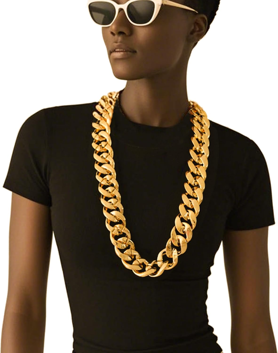 Chunky Fake Gold Chain for Hip Hop Rapper Costume Jewelry, Fake Plastic Gold Necklace Accessories for 80s 90s Men Women Halloween Costume Dress Up Party Props - Image 2