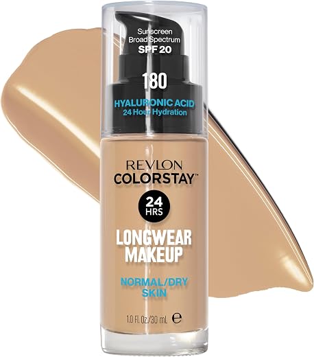 REVLON ColorStay Makeup for Normal/Dry Skin SPF 20, Longwear Liquid Foundation, with Medium-Full Coverage, Natural Finish,...