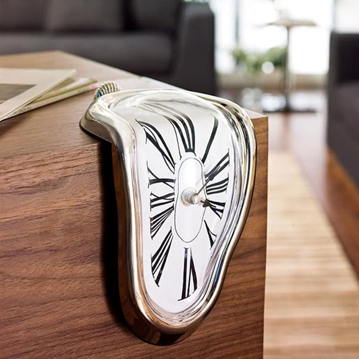 Melting Clock, Antique Retro Melted Clock Surrealism Dripping Clocks, Funny Creative Gift Twisted Shelf Clocks for Home Kitchen Office Desk Table (Gold)