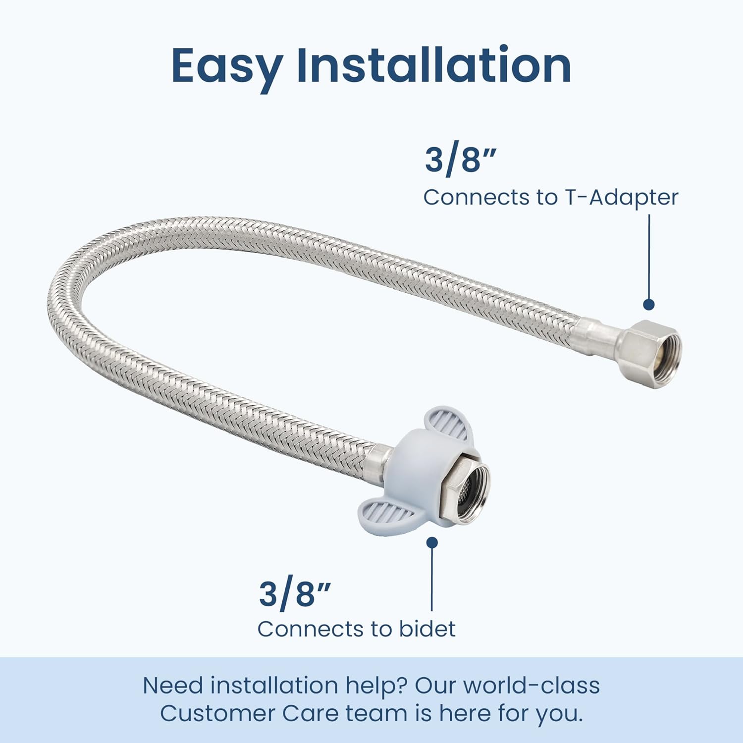 LUXE Bidet 3/8” x 3/8" 15" x Cold Water Bidet Hose, Connects the cold water T-adapter to your bidet. Compatible with NEO Plus Series Bidet Attachments